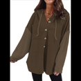 thumbnail image 2 of Sudadera Holgada de Larga para Mujer, Informal, con Botones y Capucha, con Bolsillo. Caqui Oscuro M, 2 of 6