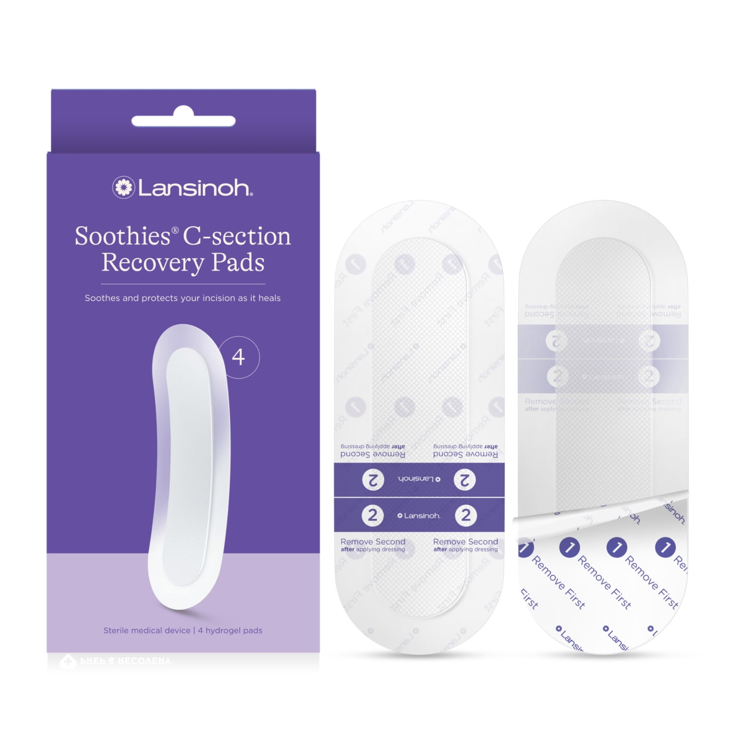 Lansinoh C-Section Pads, Postpartum Recovery Essentials, Sterilized Pads, 4 Count