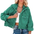 thumbnail image 2 of Women Fashionable Hoed Jacket Drawstring Single Breasted Drop Shoulders Casual Female Jacket Green S, 2 of 6