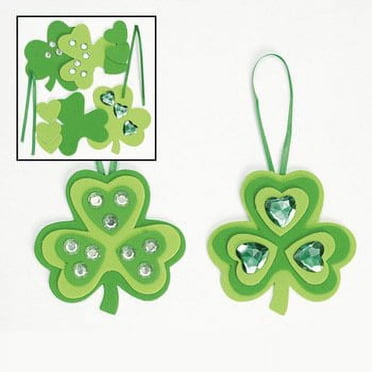 St. Patrick's Day DIY Foam Wreath Craft Kit - 16 PCs Shamrock Ornaments, Glitter Stickers, Hanging Ropes - Kids Classroom Party Activity
