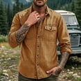 thumbnail image 2 of Men's Casual Button Down Shirt Long Sleeve Turndown Collar Solid Polyester Zipper Closure Pockets Daily Work Office Business | Zenithor,Khaki L, 2 of 7