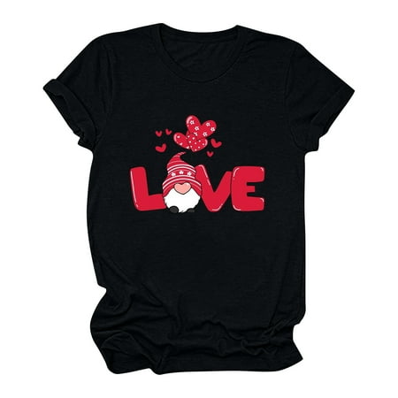 

Crop Tops for Women Tunic Tops Women s Short Sleeve Valentine s Day Printed Casual Top Pullover T-shirt Womens Workout Tops Black Shirts for Women on Sales Black XL