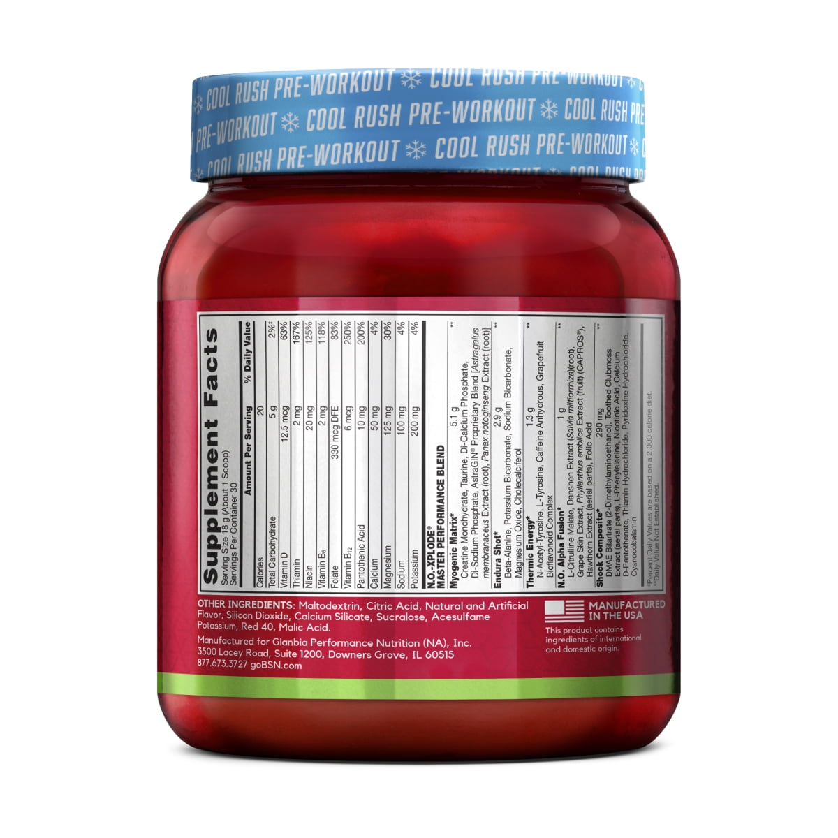 BSN N.O.-XPLODE Cool Rush Pre Workout Powder, Preworkout Energy Supplement for Men and Women with Creatine and Beta-Alanine, New Flavor: Cherry Lime Ice, 30 Servings