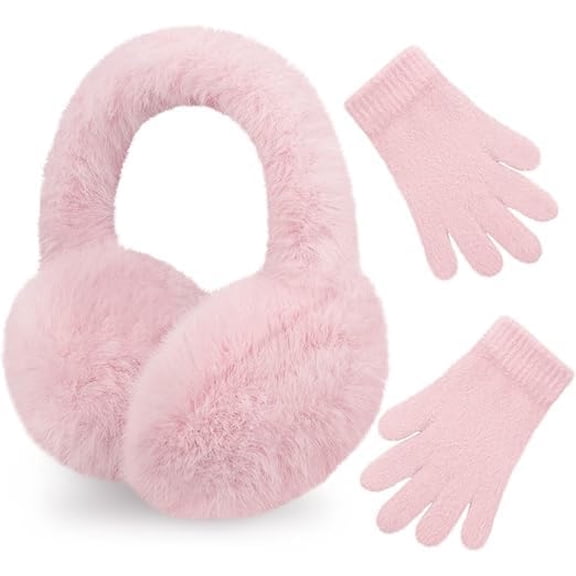 Kid Warm Earmuffs Gloves Girl Soft Plush Ear Muffs Toddler Knit Mittens for Boy Winter Ear Warmer Set