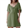 thumbnail image 1 of Vestido Mini Elegante con Escote en V Profundo y Lazo Verde M, 1 of 8
