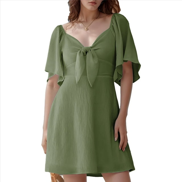 Robes pour Femmes 2025 Printemps Été Décolleté en V Profond Élégante Robe Courte à Nœud