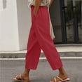 thumbnail image 3 of Stamzod Womens Capris Summer Cotton Linen Straight Leg Capri Pants Casual Beach Travel Cropped Pants with Pocket Red XX-Large, 3 of 6