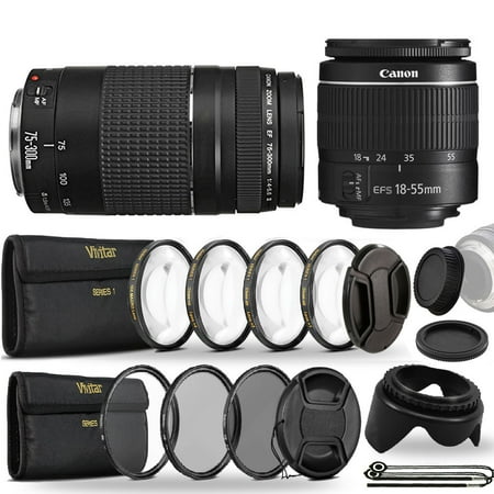 Canon EF-S 18-55mm III f3.5-5.6 Camera Lens and EF 75-300mm Lens Bundle for Canon Eos Rebel T5 T6 T5i T6i T7i T6s 1200D 1300D 600D 700D 60D 70D (Best Prime Lens For Canon 700d)