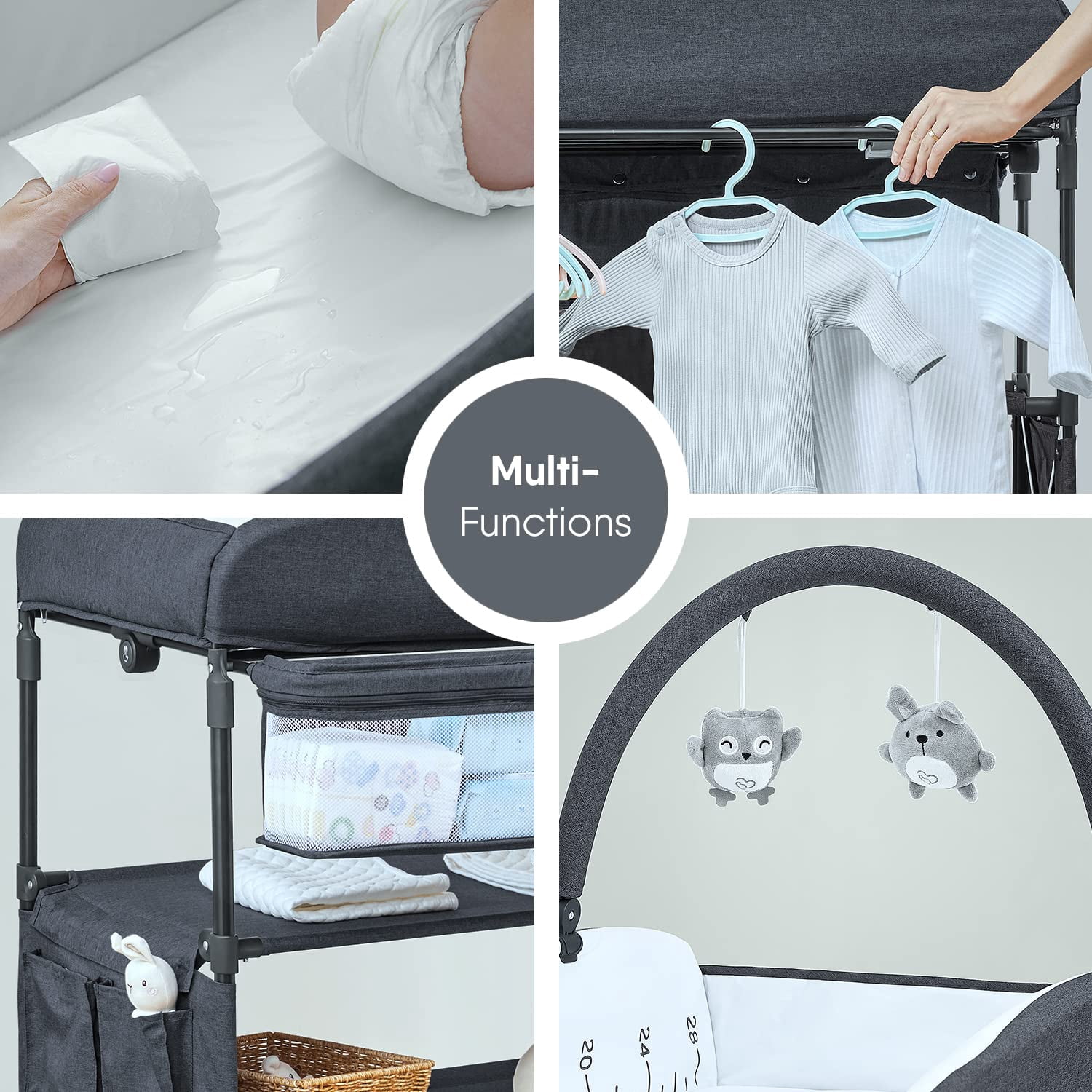 0-18 Month Newborn Baby Changing Table, Portable, with Storage Space, Height-Adjustable, with Wheels