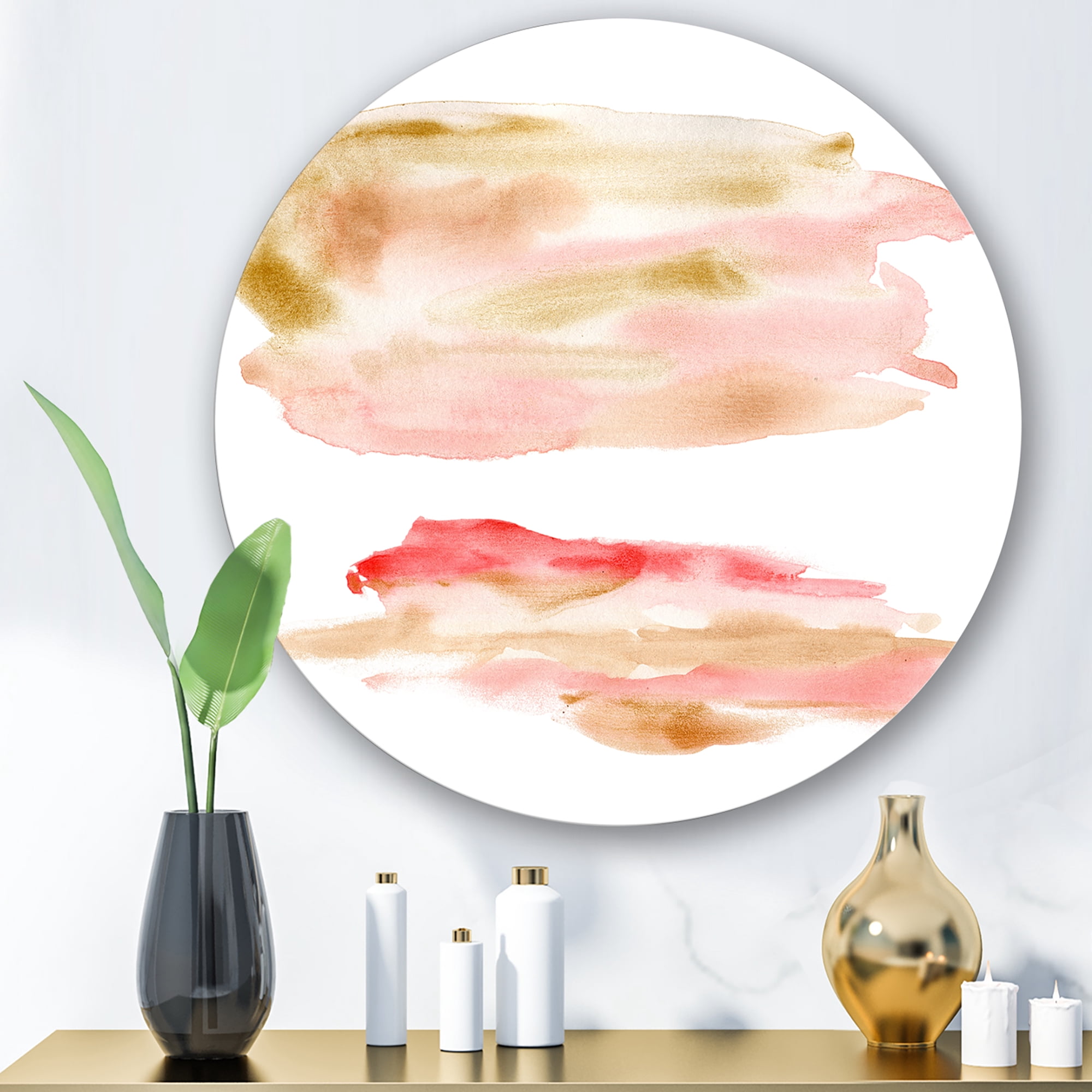 Designart 'Abstract Clouds Set With Pink Gold Beige and Red' Modern Circle Metal Wall Art 23x23 - Disc of 23