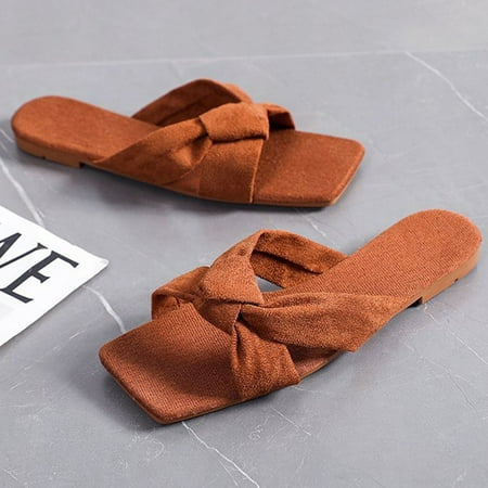 

Aayomet House Slippers Bow Shoes Beach Heel Slippers Size Plus Summer Women s Fashion Flat Women s slipper Brown 9