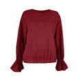 thumbnail image 2 of ClodeEU Women's Crew Neck Elastic Waist Cropped Sweatshirt,Ruffle Flare Long Sleeve Casual Pullover Tops ,Women's Plus XXL, 2 of 7