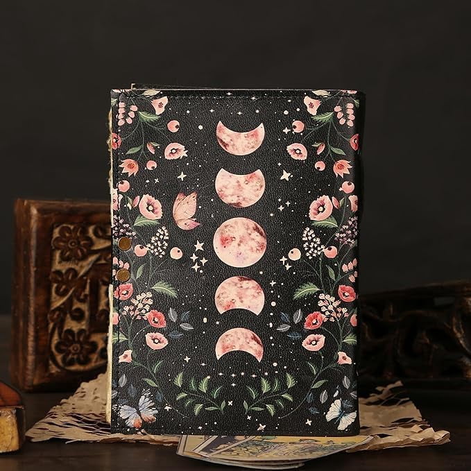 Blank Spell Book of Shadows Journal with Lock Clasp  Handmade Vintage Leather Moon Phase Print Diary for Witchcraft Supplies