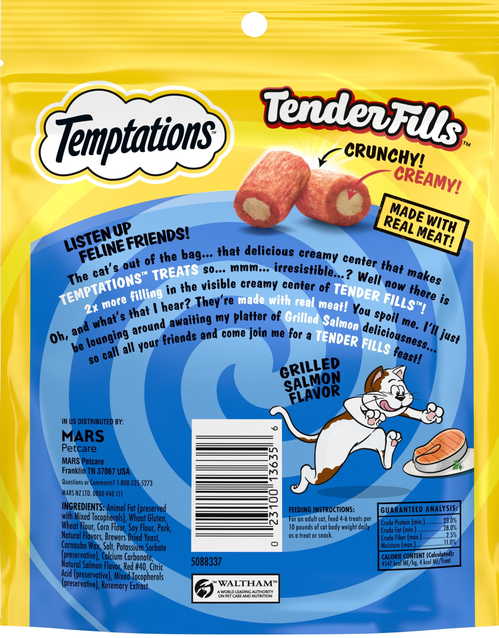 (12 pack) Temptations Tender Fills Grilled Salmon Flavor Crunchy And Soft Adult Treats For Cats, 4.6 Oz Pouch