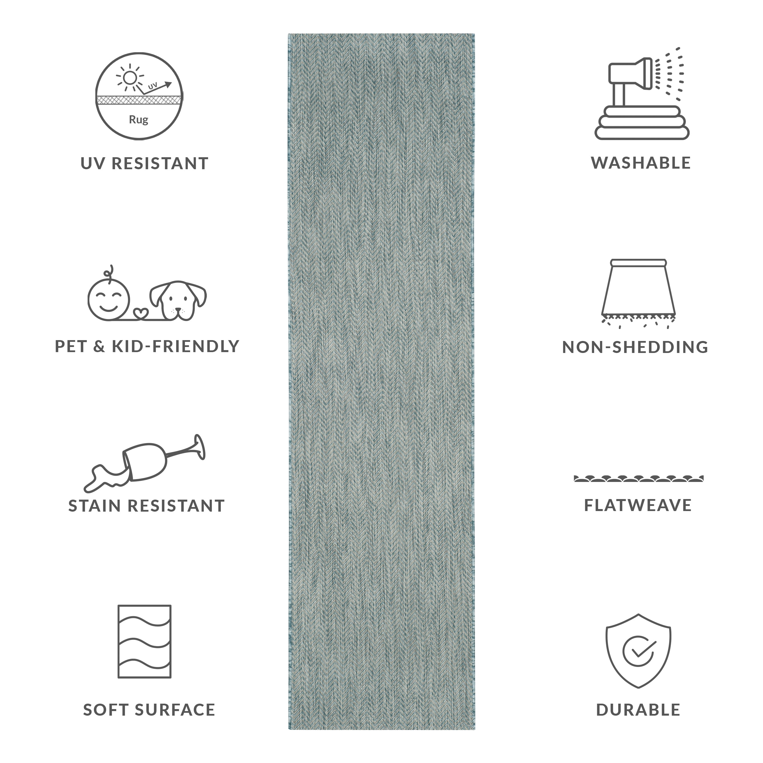 SAFAVIEH Courtyard Blazhe Chevron Indoor/Outdoor Runner Rug, Aqua/Grey, 2'3" x 22'