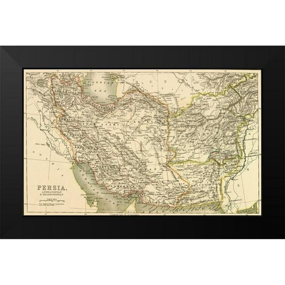 Vintage Maps 14x10 Black Modern Framed Museum Art Print Titled - Persia Afghanistan and Baluchistan 1901