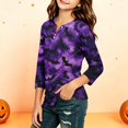 thumbnail image 2 of Pumpkin Halloween Shirt for Girls Fall Print 3/4 Sleeve T Shirt Cute Graphic Top Halloween Party Outfit Kids Casual Holiday Wear,5-6 Years,Dark Purple, 2 of 6