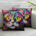 thumbnail image 3 of GOSMITH  Throw Pillow Cover with Cute Cat Printed, Colorful Art Cat Pattern Throw Pillow Case with Hidden Zipper, Square Decorative Cushion Covers Pillowcase Home Sofa Bedroom Car, 3 of 5