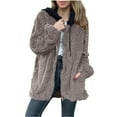 thumbnail image 2 of Womens Fuzzy Fleece Jacket Oversized Hooded Zip up Winter Sherpa Coats with Pockets Color Block Drawstring Long Sleeve Warm Comfortable Outerwear Loose Travel Tops, 2 of 6