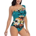 thumbnail image 3 of Haiem I Love Sushi Women's One Piece Swimsuits Tummy Control One Shoulder Bathing Suits Ruffle Swimwear-Small, 3 of 8