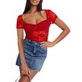thumbnail image 2 of Raccmtaty Women's Summer Slim Crop Tops Short Sleeve Low Cut Sheer Lace Floral Club T-shirt, 2 of 6