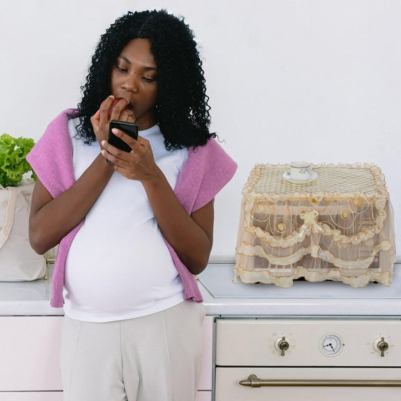 Nicehomfit 1Pc Polyester Microwave Oven Cover Beige Protective Cover Easy to Clean