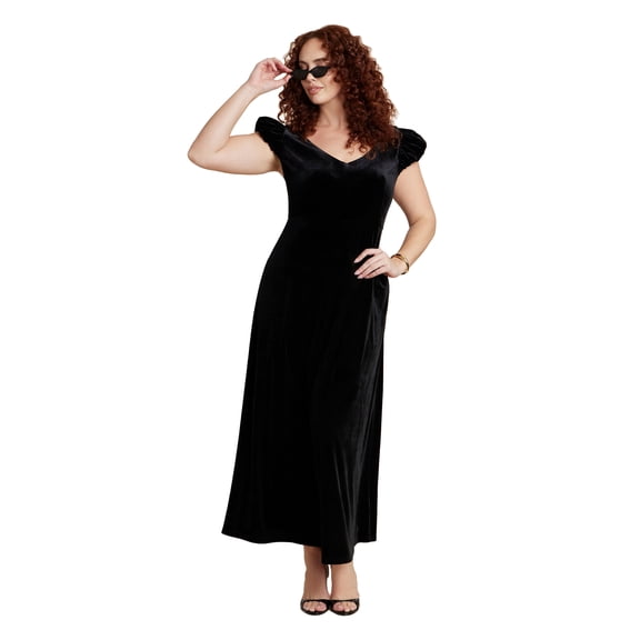 ELOQUII Women's Plus Size Velvet Short  Sleeve Maxi Dress