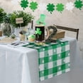 thumbnail image 2 of St Patrick''s Day Checkered Fabric Rectangle Table Runner-14x120 Inch-Polyester Shamrock Pattern Table Runner, Table Runners Protector for Party, Banquet, Dinner Decoration Use, Green & White, 2 of 6