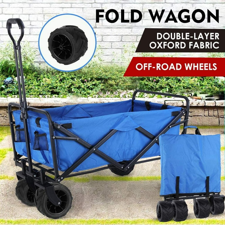 Folding Garden Cart Outdoor Beach Wagon with All Terrain Wheels