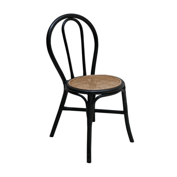 Set of 2 Black Rattan Dining Chairs, 35.5" High Back Accent Chair with Natural Woven Seat, Coastal Kitchen & Dining Room Furniture, 15.5x20.5x35.5"