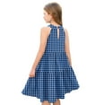 thumbnail image 4 of Abcomgle Girls Dresses Size 10-12 Casual Halter Neck Sleeveless Midi Dress Plaid A-line Sundresses Swing Dresses 11-12 Years,Royal Blue, 4 of 6