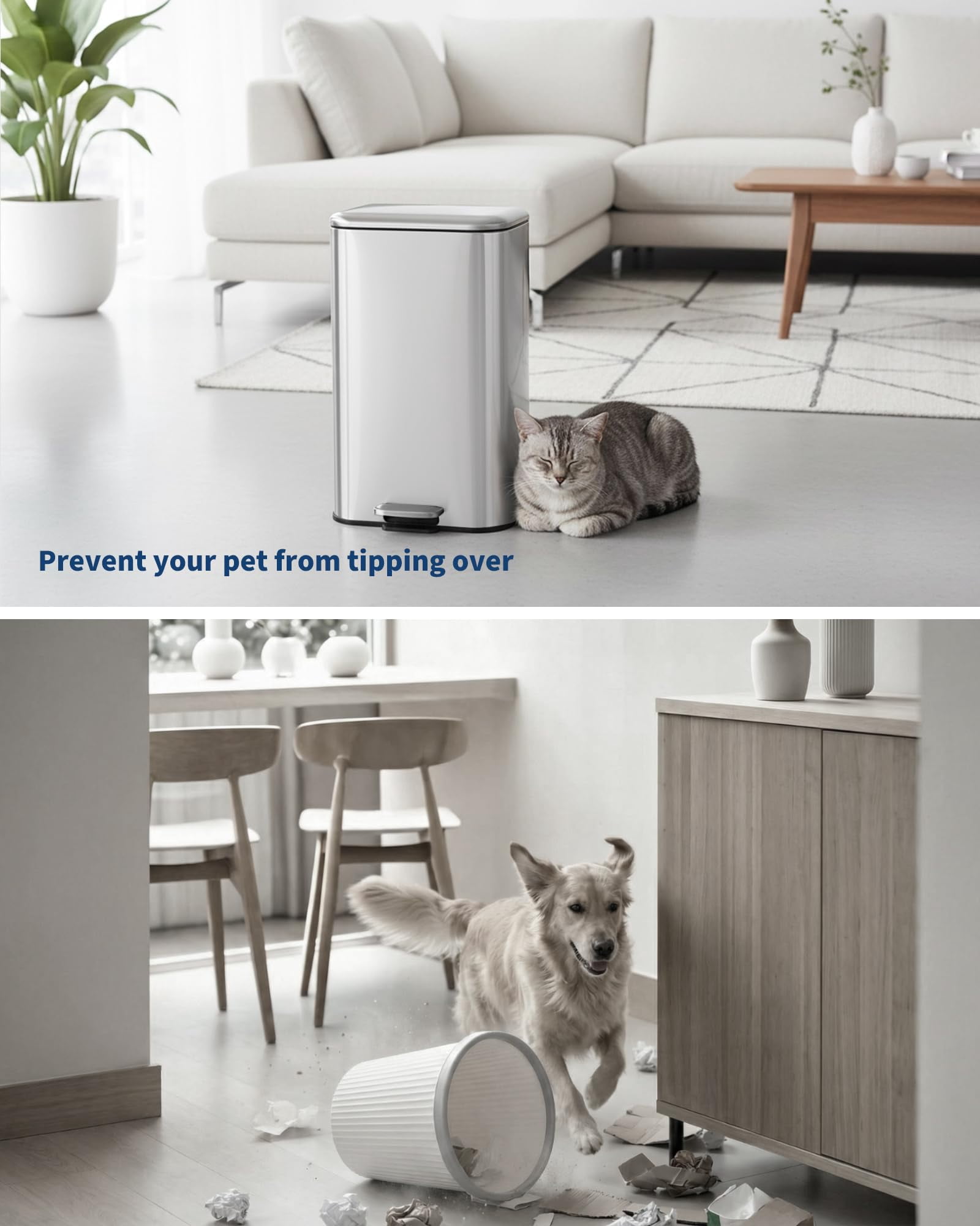 8 Gallon Trash Can with Lid, 30L Fingerprint Proof Stainless Steel Kitchen Trash Can with Removable Inner Bucket and Lid Soft Close, Pedal Rubbish Binfor Home, Kitchen, Office（Silver）