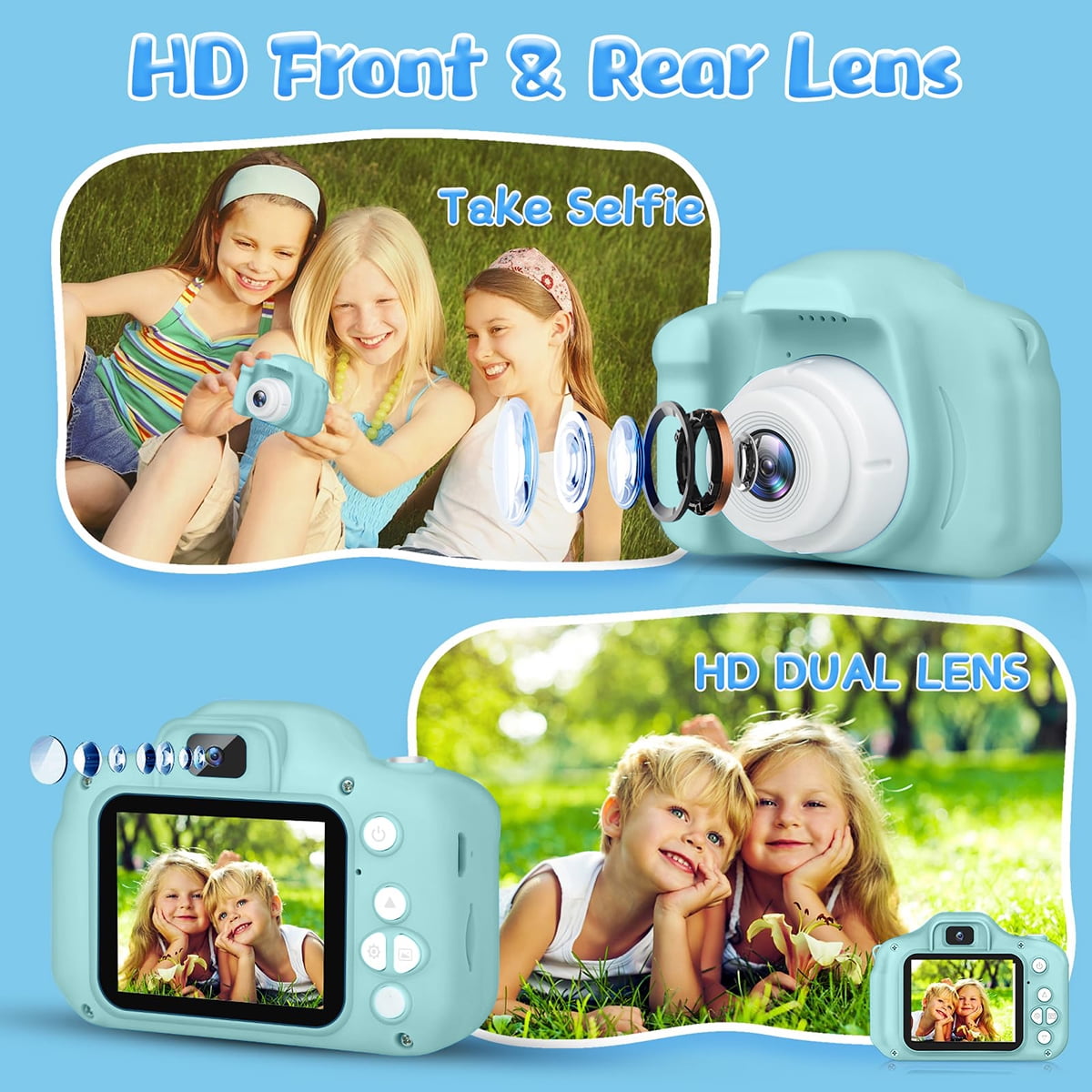 PayUSD Kids Camera 1080p HD Digital Video Camera for Kids 32gb Sd Card Mini Rechargeable Toddler Toys Christmas Birthday Festival Gifts for for 3-12 Years Kids, Green