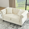thumbnail image 2 of 58.8" Chesterfield Sofa, Velvet 2 Seater Sofa with Rolled Arms and Nailhead, Modern Loveseat Button Tufted Couch Sofa for Living Room, Bedroom, Office and Apartment, Beige, 2 of 9