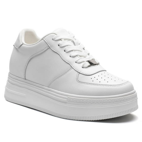 CMR CHAMARIPA Elevator Shoes For Women - Classic White Leather Sneakers 8CM / 3.15 Inches