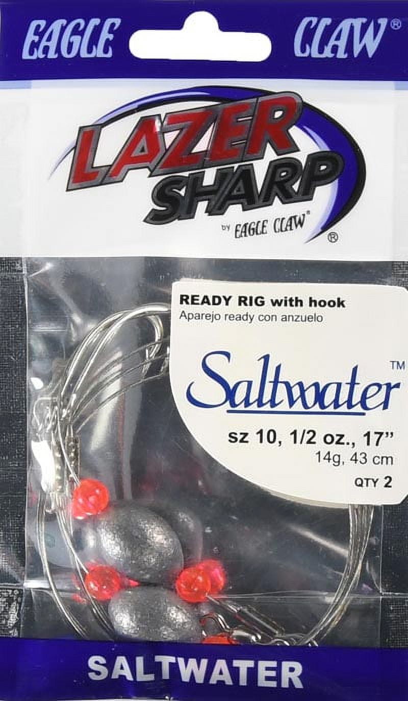 (3 pack) Eagle Claw Lazer Sharp 17" Ready Rig with Hook, Size 10, 1/2 oz., 2 Pack