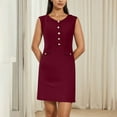 thumbnail image 5 of Karight Women's Formal Work Mini Dress Casual Summer Sleeveless Elegant Button Bussiness Office Outfits, 5 of 9