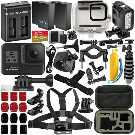 GoPro HERO8 (Hero 8) Action Camera with Deluxe Accessory Bundle – Includes: SanDisk Extreme 32GB microSDHC Memory Card, Spare Battery, Dual Battery Charger, Underwater Housing, LED Light & Much More