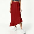 thumbnail image 2 of HXWCHs Women's Elegant High Waist Elastic Midi Skirt Flowy Solid Tiered Ruffle Hem Casual Swing Red XL, 2 of 8