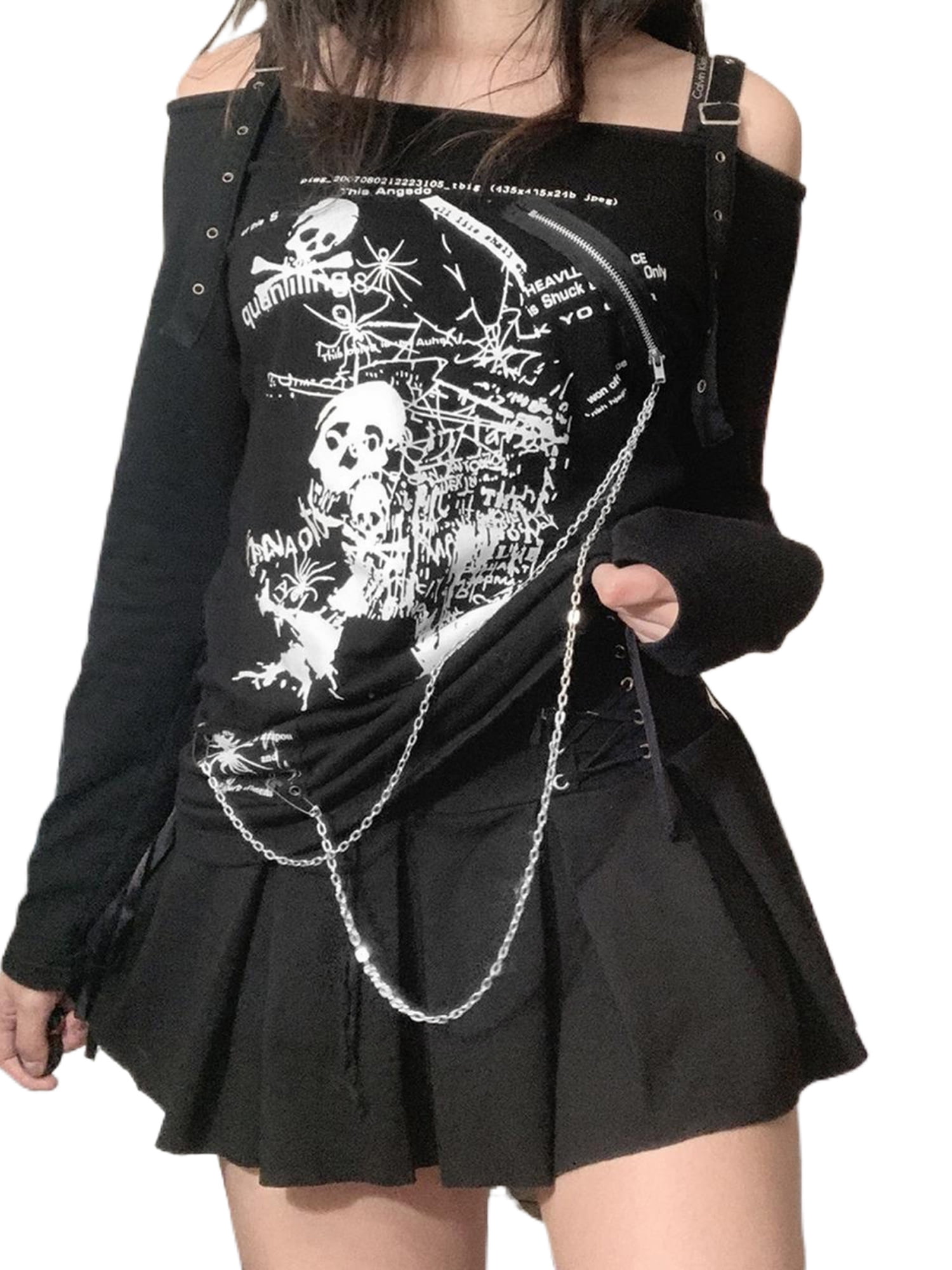 One opening 2000s Dark Academia Grunge T-shirt for Women E