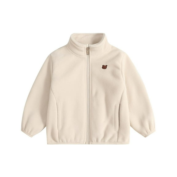Gpaecead Toddler Boys' And Girls' Casual Long Sleeve Fleece Jacket Warm Comfortable Zipper Jackets Beige