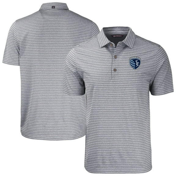 Men's-Cutter & Buck  Heather Gray Sporting Kansas City Forge Eco Heather Stripe Stretch Recycled Polo