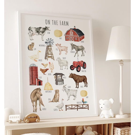 Farm Animals Wall Art, Farm Print, Farmyard Boy'S Room Decor, Barn Yard, A Home Decor UNFRAMED Poster, Wall Art for Decor, Present, 8x12