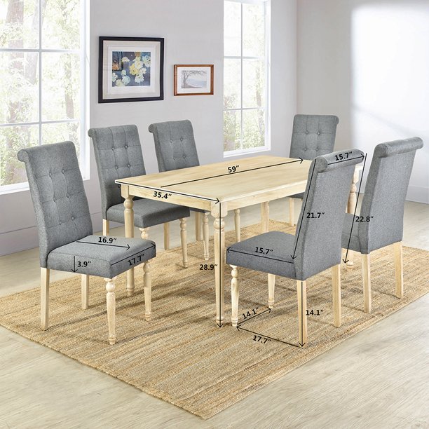 Stop NowElegance Dining Table, Wood Table with 6 High Back Dining