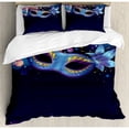 thumbnail image 3 of Venice Duvet Cover Set Twin Size, Vivid Blue Carnival Mask with Ornate Flower and Colorful Dots Masquerade Tradition, Decorative 2 Piece Bedding Set with 1 Pillow Sham, Multicolor, by Ambesonne, 3 of 3