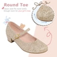 thumbnail image 3 of HOMEHOT Girls Mary Jane Shoes Casual Princess Ballerina Dress Shoes Low Heels Slip on Flat Shoes for School Party Wedding Glitter Gold Size 1, 3 of 6