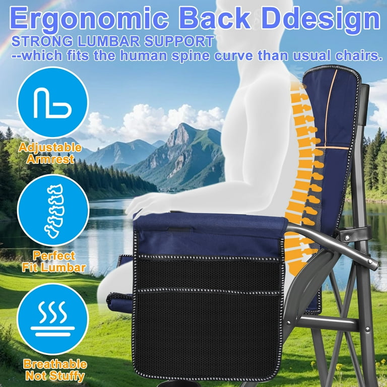 Camping Chairs, Heavy Duty Foldable Outdoor Chair with Padded Back