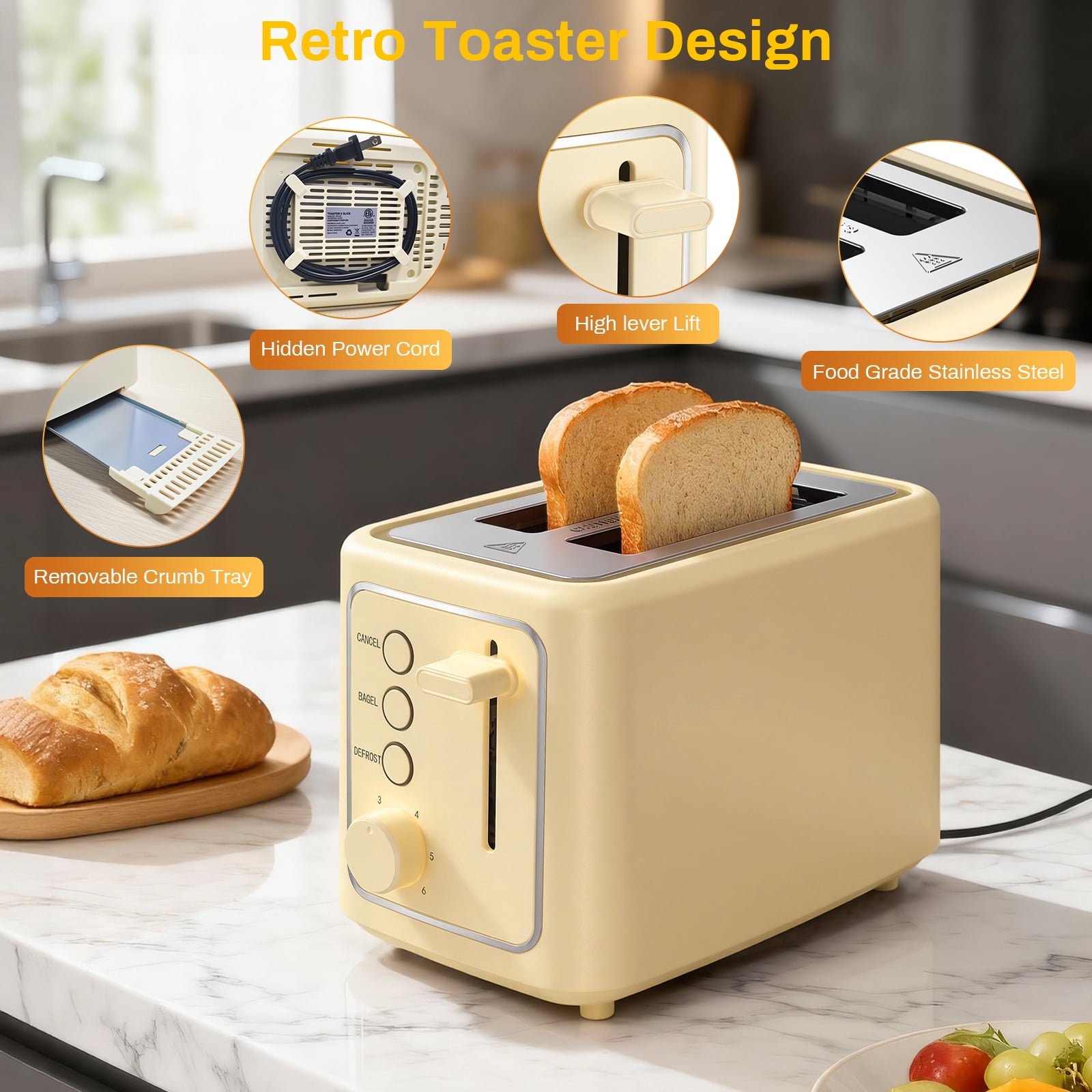 VAVSEA 2 Slice Toaster, 1000W Bread Toaster Machine with Extra Wide Slot, 6 Shade Settings and LED for Bagels, Waffles, Bread, Removable Crumb Tray, Breakfast Helper, Gifts for Christmas
