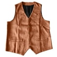 thumbnail image 5 of Iugvhana Mens V Neck Suit Vest Retro 5 Buttons Suede Leather Regular Fit Casual Waistcoat for Prom,Husband Gift,Daily Wear Orange L, 5 of 7