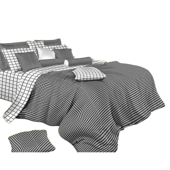 King Size Duvet Cover Sheets Set -  Black & White Check